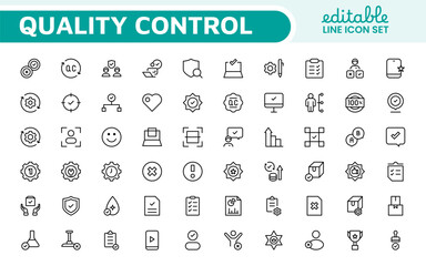 Quality Control line icon set. Included the icons as inspect, QA, qualify, quality control, check, verify, and more.