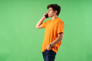 Young person expressing various emotions and body pains, pointing, using a cellphone, with colored...