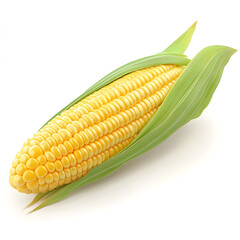 3D Corn on the Cob with detailed kernels and green husks peeled back slightly