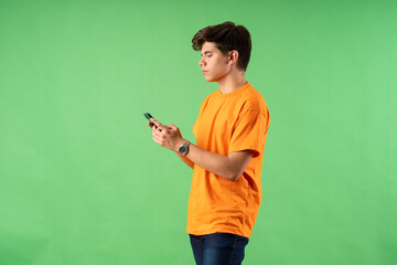 Young person expressing various emotions and body pains, pointing, using a cellphone, with colored...