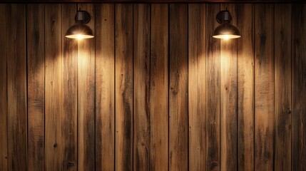 Illuminated Rustic Wooden Wall with Vintage Lamps
