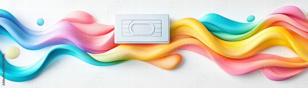 Poster creative colorful waves flowing with a white object modern art studio digital art abstract environme