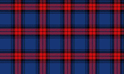 Fototapeta premium Plaid fabric pattern, blue, red, black, seamless lattice cross lines pattern for textile, and for designing clothes, skirts or decorative fabrics. Vector illustration.
