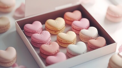 A box of heart-shaped pastries sits on a table