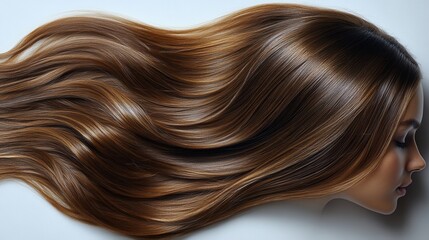Fototapeta premium A close-up of flowing, shiny brown hair cascading elegantly.