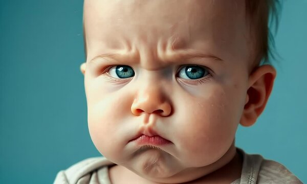 Grumpy Baby Portrait: A Close-Up of an Angry Infant