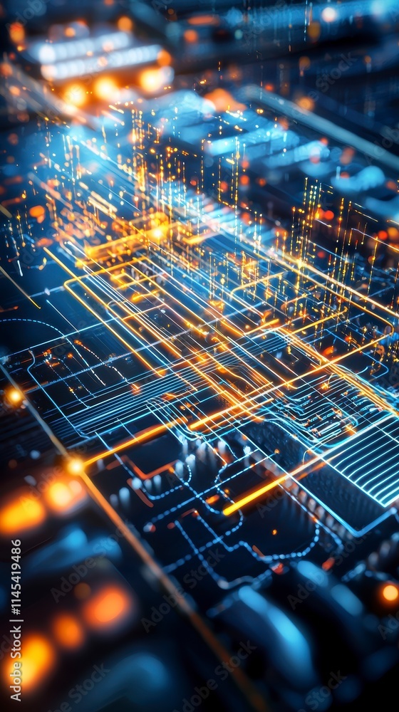 Poster innovative data visualization techniques digital circuit board infographic high-tech environment aer
