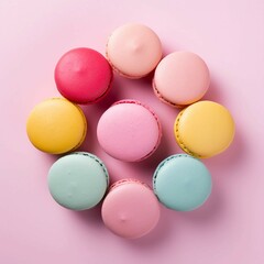 Pastel Macaroons, Isolated on white background, flat lay