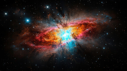 Fototapeta premium cosmic scene of galaxy surrounded by vibrant colors and stars, showcasing beauty of universe