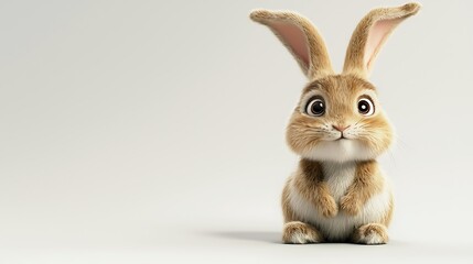 Fototapeta premium A cartoon rabbit is sitting on a white background