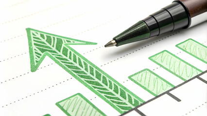 Pen Drawing Green Upward Arrow Business Graph Symbolizing Growth Progress Copy Space