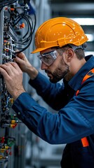 A technician in a hard hat works on machinery, ensuring proper functioning and safety.