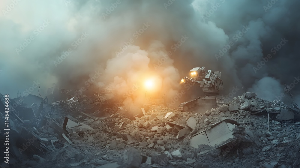 Poster rescue robot searching through rubble ai generated illustration