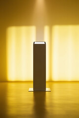 Minimal modern design mock up of podium product with warm yellow background. 1