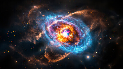 Obraz premium galaxy with radiant core surrounded by colorful nebulae and stars, showcasing beauty of universe