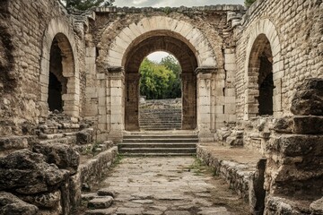 Naklejka premium Exploring the ancient ruins of a roman amphitheater historical site outdoor stone structures captivating view culture and heritage of the past