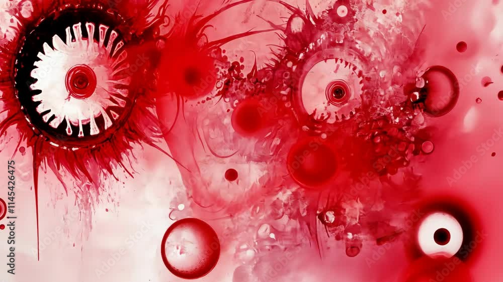Poster vibrant abstract artwork featuring dynamic shapes and vivid red tones in a captivating display of co