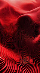 Abstract red landscape with flowing lines and curves.