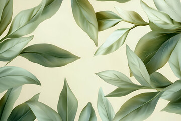 A serene arrangement of green leaves on a soft background, ideal for nature-themed designs.
