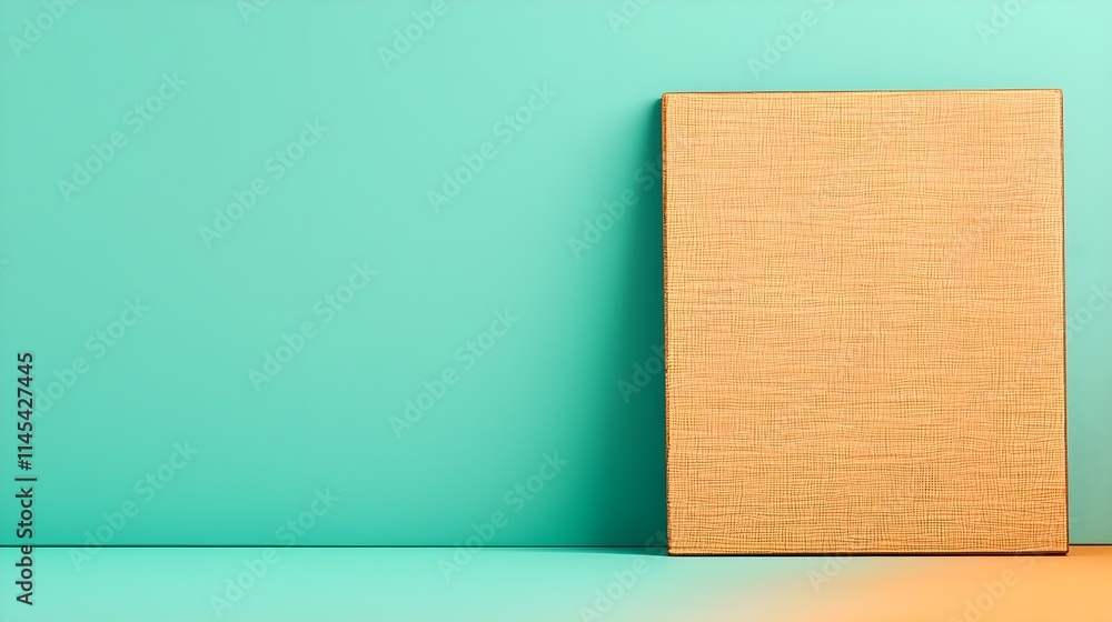 Poster minimalist display of textured canvas on turquoise background