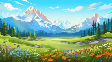 Serene Mountain Valley Meadow Wildflowers Landscape