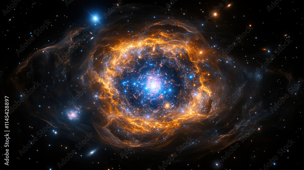 Poster stunning cosmic vortex of swirling stars and glowing nebulae captivates viewer with its vibrant colo