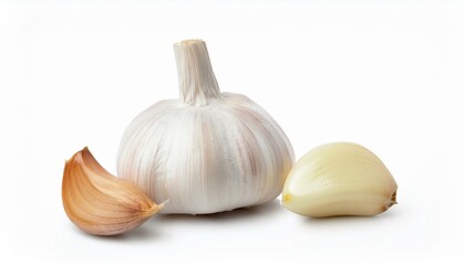 Obraz premium Fresh garlic cloves and bulb, ready for use in cooking.