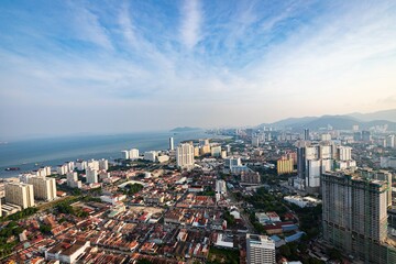 Aerial Panoramic View of George Town in Penang, Malaysia