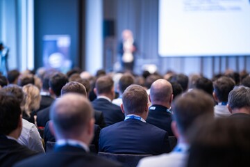 Obraz premium Large Audience Attending Business Conference in Auditorium