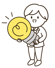 電球を持ったスーツの男性のシンプルイラスト