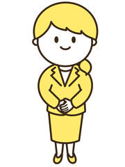 スーツの女性の全身シンプルイラスト　イエロー