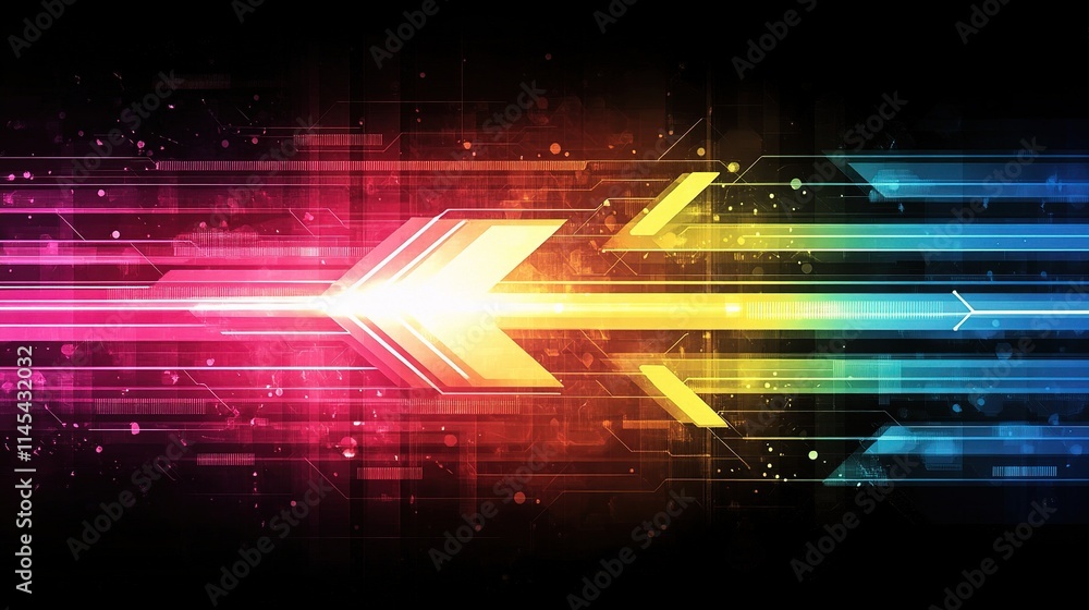 Poster bright futuristic arrow chart with dynamic lines and colors