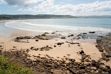 Curio Bay Rugged Coastal Landscape at Low Tide on a Sunny Day - Scenic New Zealand