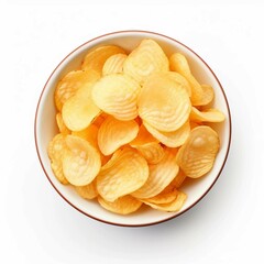 Bowl of Potato Chip, Isolated on white background, flat lay