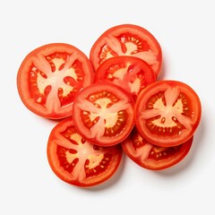 Stack of Sliced Tomatoes, Isolated on white background, flat lay
