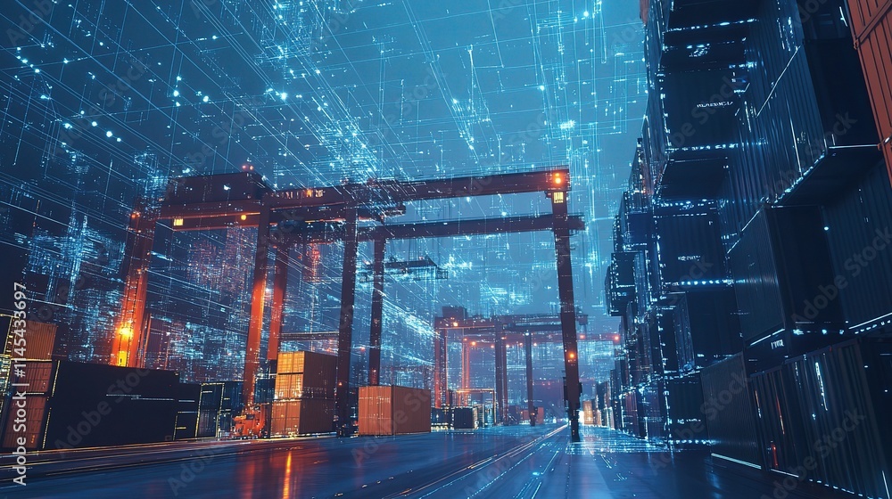 Poster global logistics network visualization with vibrant color scale