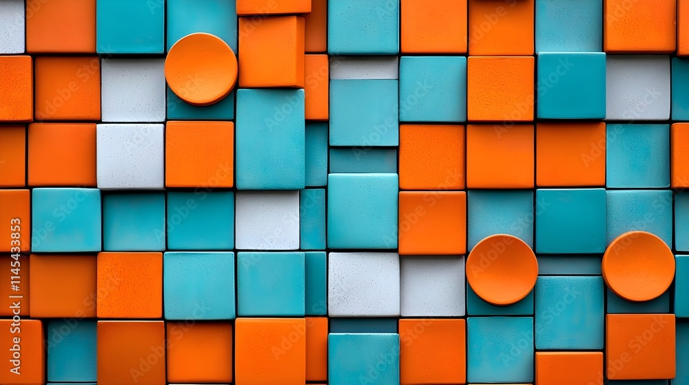 Aufkleber abstract orange teal cubes pattern background - geometric patterns