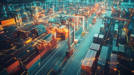 Obraz premium Global Logistics Network Visualization with Vibrant Neon Colors