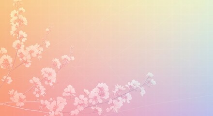 Pastel Dreams: A delicate floral branch with soft white blossoms graces a dreamy, pastel gradient background. The gentle composition evokes a sense of tranquility and serenity.