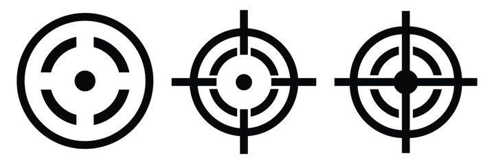 Target vector icon illustration. Set of target icon. Crosshairs icon set. Aim sniper shoot group. Focus cursor bull eye mark, goal abstract sign, gun crosshair. Sniper symbol. Vector Illustration. 