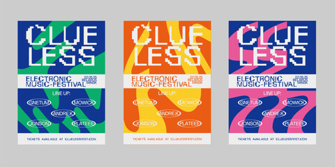 Streetwear poster bundle. Brutalism poster set, Futuristic poster flyer for print. Modern brochure for print. Retrofuturism graphic for promo event and music. Event poster vector set.