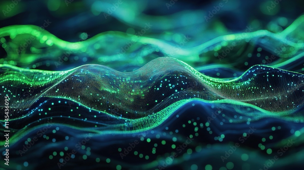 Poster digital waves of light in abstract creative software interface design