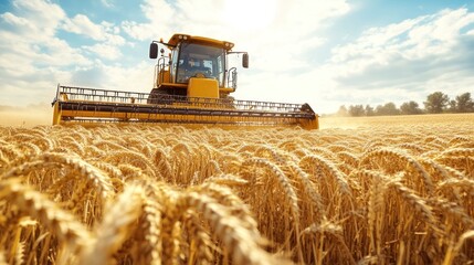 Fototapeta premium Harvesting Wheat in Golden Fields
