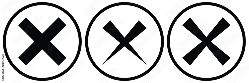 Poster cancel x vector icon. wrong icons. abstract hand-drawn no button for checkbox voting.