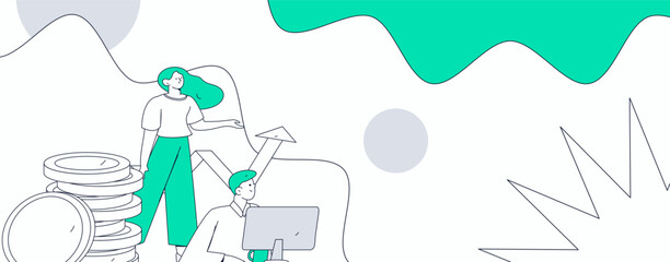 Marketing planning business characters flat vector concept operation hand drawn illustration
