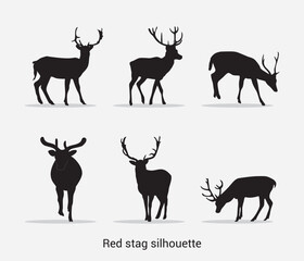 vector red stag deer silhouette collection