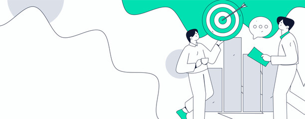 Marketing planning business characters flat vector concept operation hand drawn illustration
