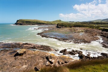 Curio Bay Rugged Coastal Landscape at Low Tide on a Sunny Day - Scenic New Zealand