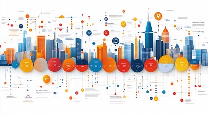 Minimalist timeline infographic with icons and transparent elements for corporate reports