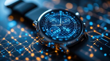Stylish smartwatch on a digital background.